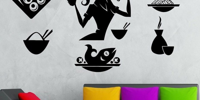 1000x1000 Japanese Sushi Chef Wall Stickers For Food Oriental Restaurant