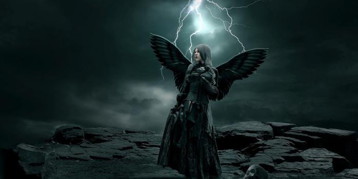 1920x1080 1920x1080 px angel clouds Dark girl Gothic Lightning rocks skull
