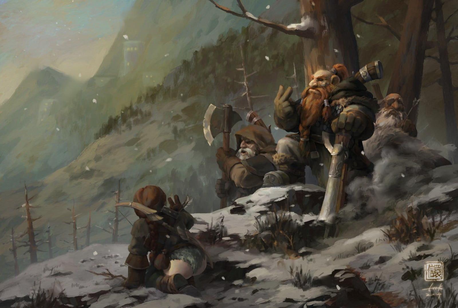 1604x1080 Dwarf illustration, fantasy art, dwarfs, digital art HD wallpaper