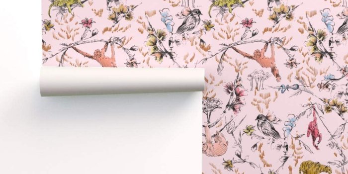 1024x1024 Spoonflower Peel and Stick Removable Wallpaper, Monkey Pink Jungle