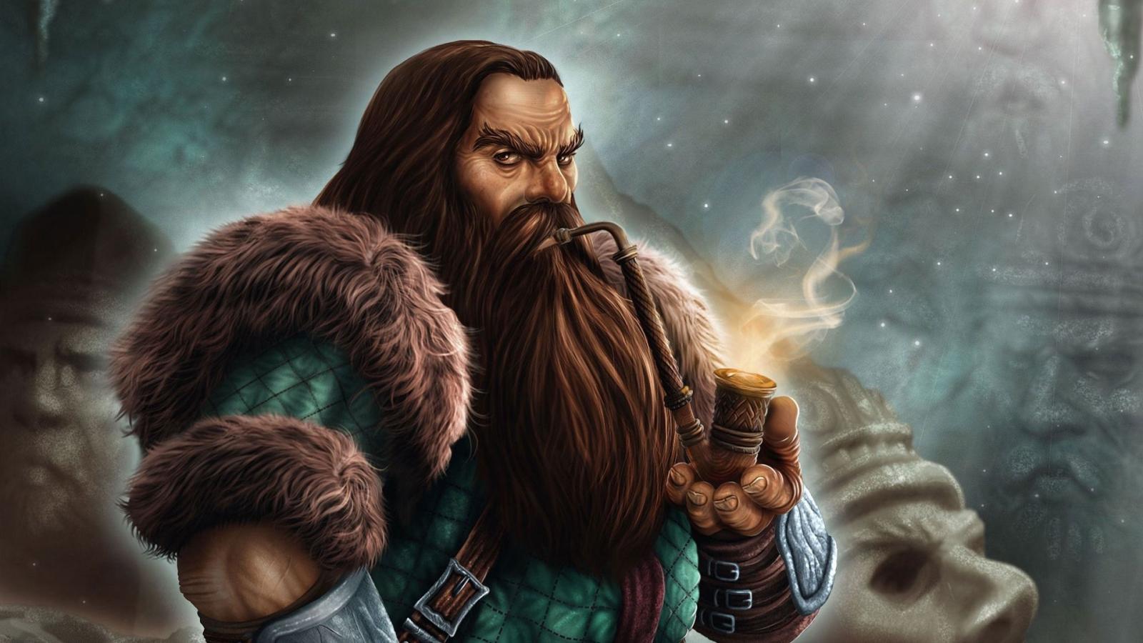 1920x1080 Download wallpaper 1920x1080 dwarf, fur, pipe, art, fantasy full