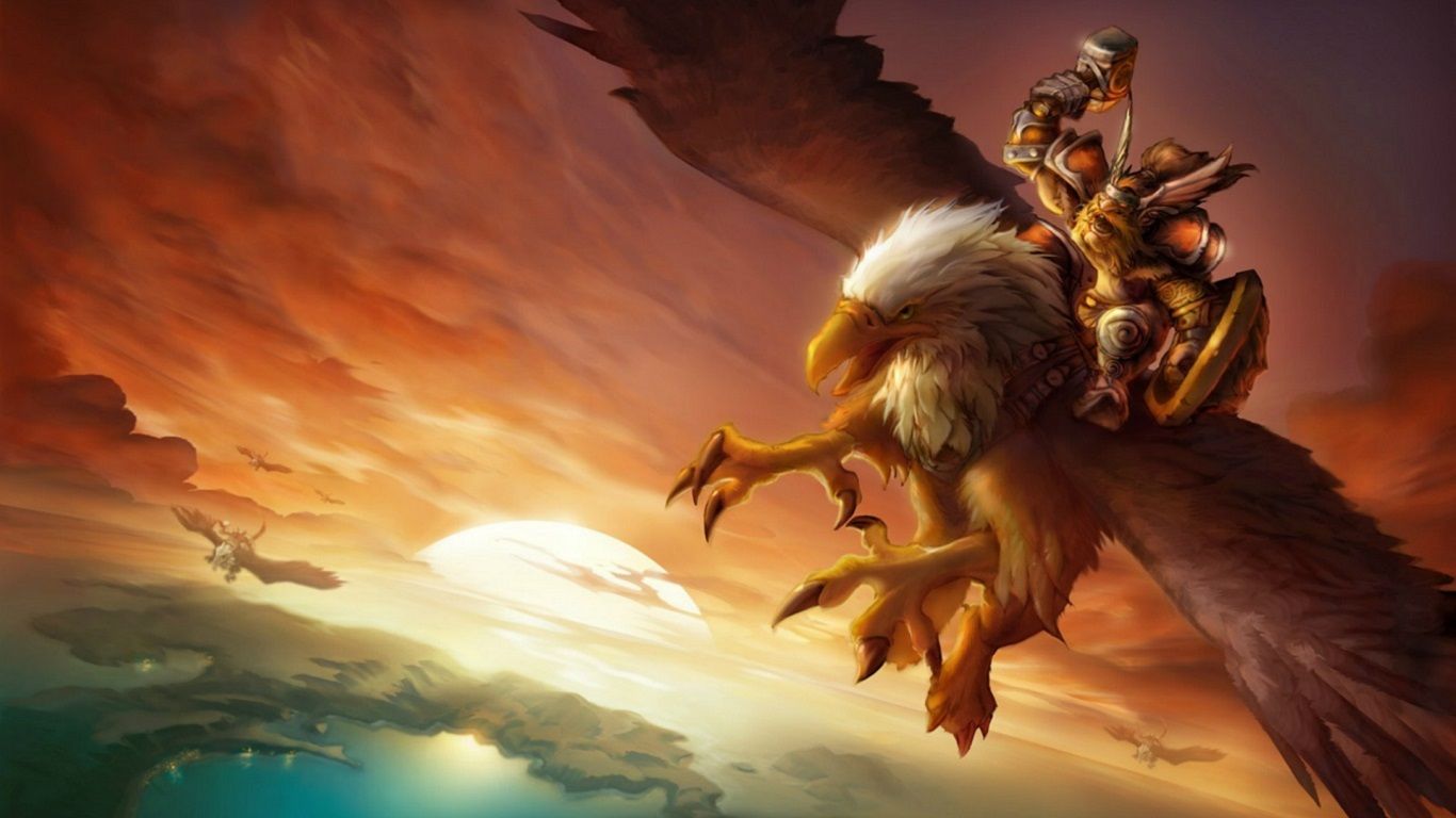 1366x768 flying world of warcraft dwarfs wow gryphon dwarf desktop