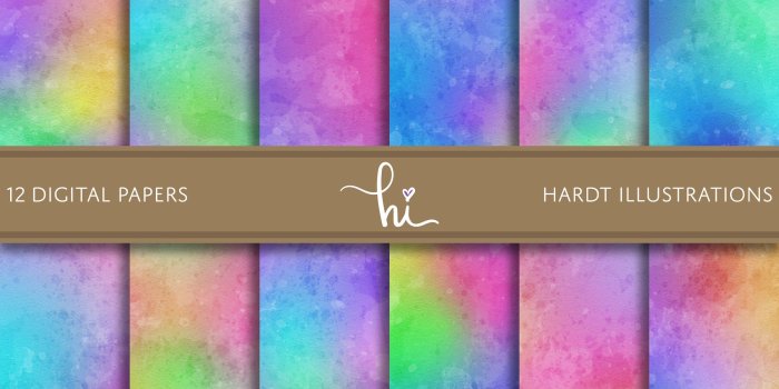 2400x2400 Neon Rainbow Watercolor Digital Paper, Ombre Grunge Gradient