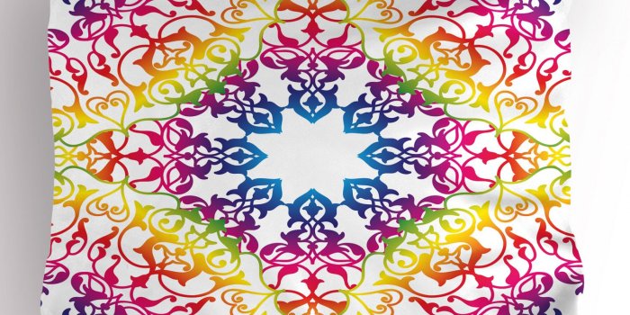 1500x1075 Ethnic Pillow Sham Abstract Ombre Vivid Rainbow Colored Lace