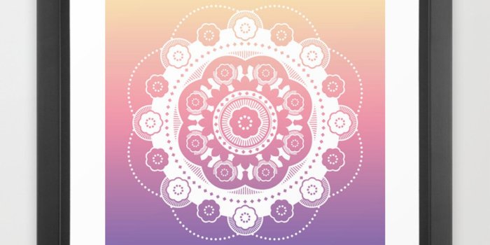 1500x1500 White mandala flower on rainbow ombre Framed Art Print by