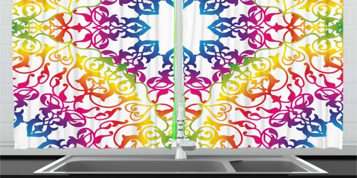 1462x1500 Ethnic Curtains 2 Panels Set, Abstract Ombre Vivid Rainbow Colored
