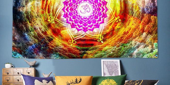 1000x1000 Indian Mandala Tapestry Ombre Chakra Tapestry Rainbow Tree Hole