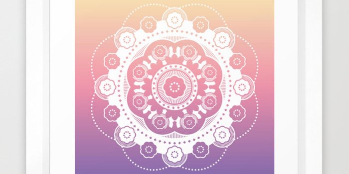 1500x1500 White mandala flower on rainbow ombre Framed Art Print by