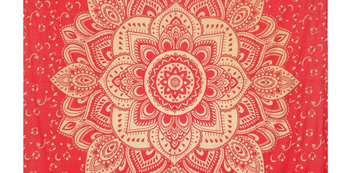 1200x1200 Red & Gold Glimmer Geometric Ombre Mandala Wall Tapestry