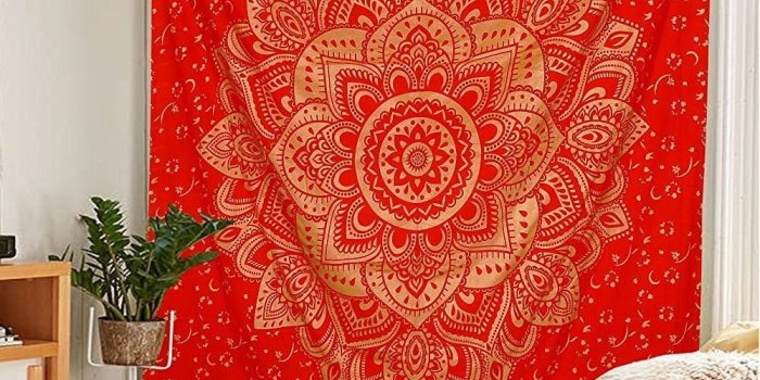 1000x1271 Red & Gold Glimmer Geometric Ombre Mandala Wall Tapestry