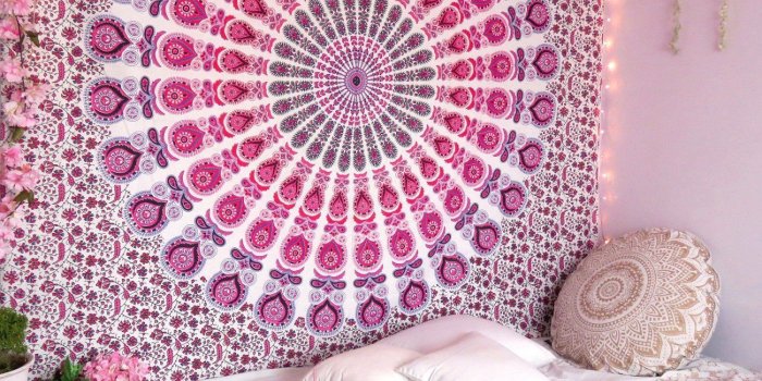 1500x1477 Pink And White Multi tapestry Wall Hanging Mandala tapestries | Etsy