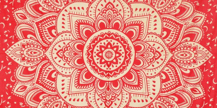 1200x1200 Red & Gold Glimmer Geometric Ombre Mandala Wall Tapestry
