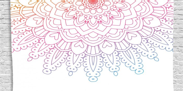 1500x1216 Rainbow Mandala Tapestry, Outline Style Colorful Eastern Folklore