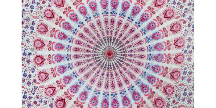 1000x1200 Pink & Blue Peacock Wings Medallion Mandala Tapestry Wall Hanging