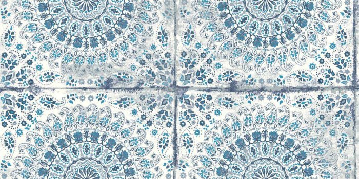 1000x1000 Mandala Boho Tile Wallpaper in Cerulean and Washed Denim from the