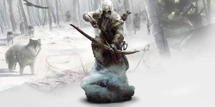 1920x1080 Full HD Wallpaper ratonhnhaketon hunt forest wolf art assassins