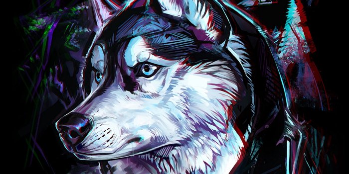 2560x1440 Download wallpaper 2560x1440 wolf, art, glitch, head, trees, lines