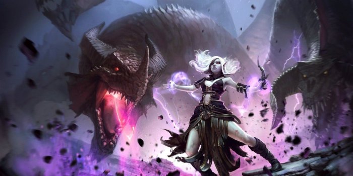 1332x850 Wallpaper girl, dragon, ritual, fantasy, MAG, dagger, girl