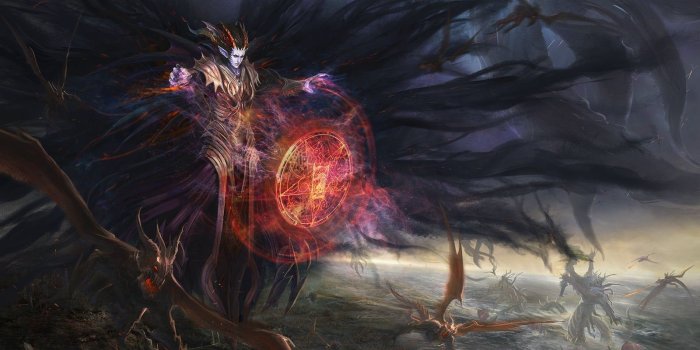 1600x1016 God-Like Dark Elf Sorcerer (x-post from /r/ImaginaryMindscapes