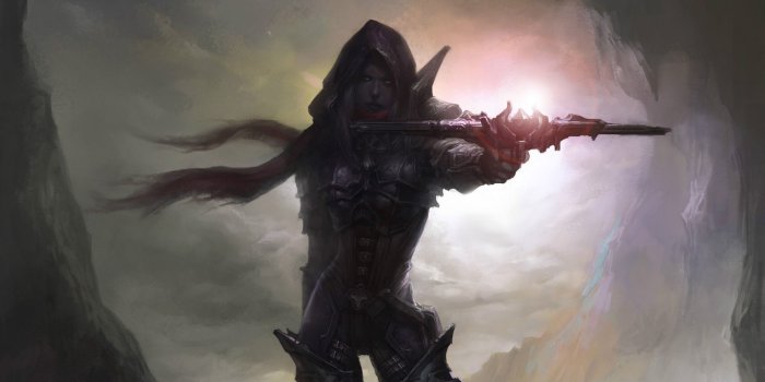 2560x1415 dark, fantasy art, artwork, warriors, dark elf, archer :: Wallpapers