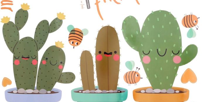 1200x1200 Creative Cactus Plant Pot Flower Vinyl Wall Sticker Cute Green