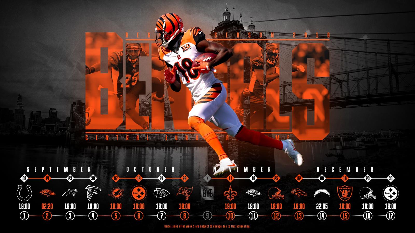 3840x2160 Schedule wallpaper for the Cincinnati Bengals Regular Season, 2018