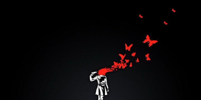 1440x1152 Black background girl weapon red butterfly wallpaper | 1440x1152