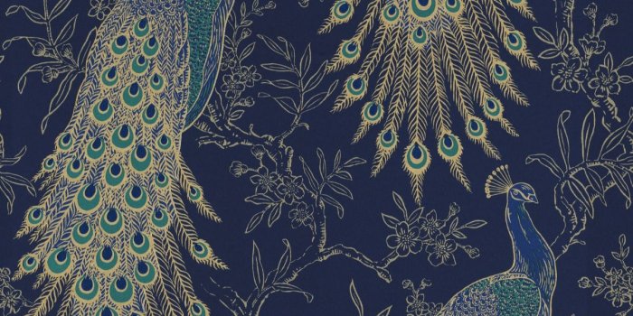 1200x1200 Portfolio Peacock Wallpaper Navy / Gold Rasch 215700