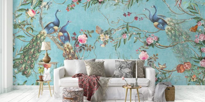 1500x1000 Amazon.com: Murwall Peacock Wallpaper Peony Blossom Wall Mural