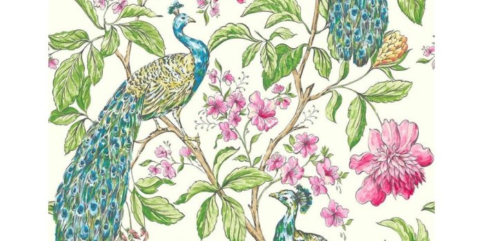 1000x1000 Sophie Conran Hibiscus Peacock Wallpaper White, Multicoloured