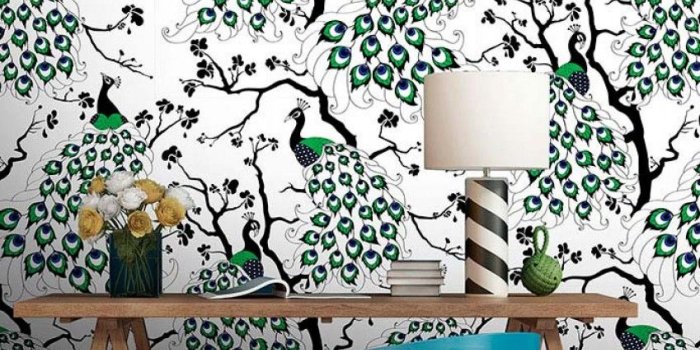 849x1100 Wallpaper Peacock (White, Blue, Green, Black) | Wallpaper from the 70s