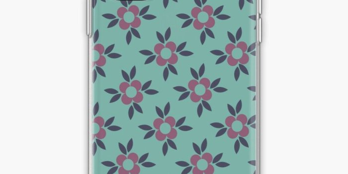 1000x1000 Retro Flower Wallpaper Design - Teal, Navy Blue and Mauve Pink
