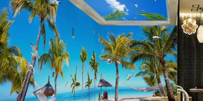 922x922 3D Fiji Island Beach Palm Tree Entire Living Room Wallpaper Wall