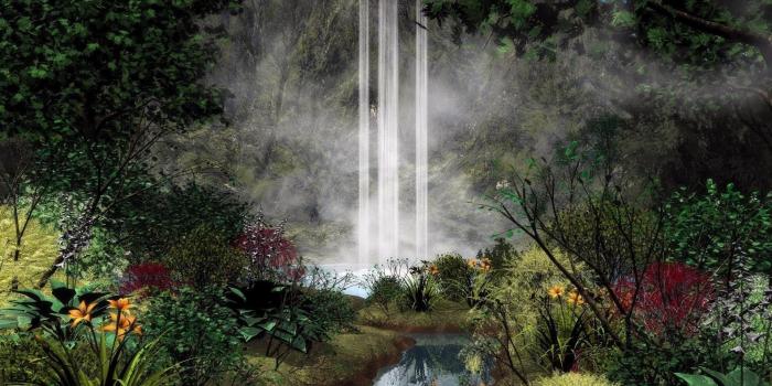 1920x1080 Waterfall,flowers,trees - Phone wallpapers