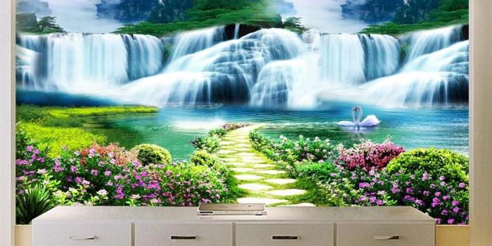 1000x800 Beibehang costom wallpaper flower tree path waterfall landscape