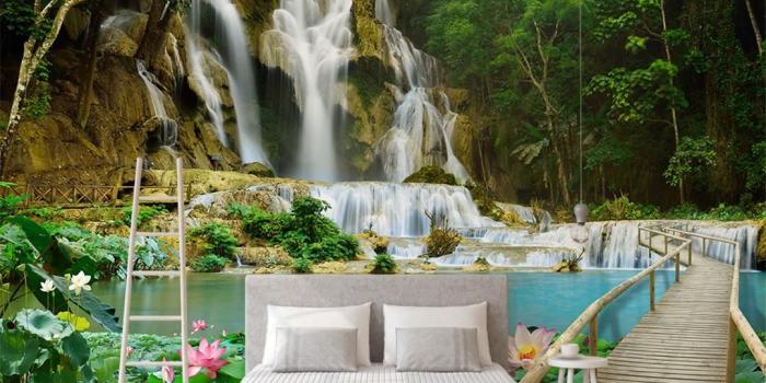 1080x953 Retail Custom Landscape Waterfall 3D Landscape Background Wall