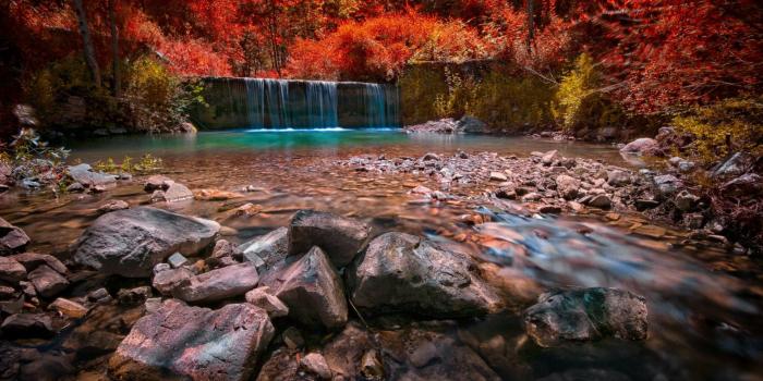 1920x1200 landscape, Nature, Waterfall, Pond, Forest, Colorful, Red, Yellow