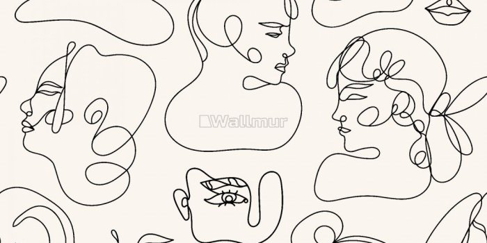 1100x1100 Black and White Abstract Faces Wallpaper Mural - Wallpaper • Wallmur®