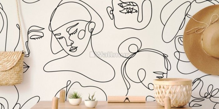 1100x733 Black and White Abstract Faces Wallpaper Mural - Wallpaper • Wallmur®