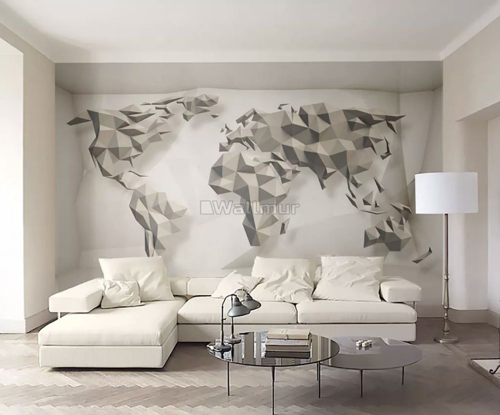 1000x829 3D Look Geometric World Map Wallpaper Mural • Wallmur®