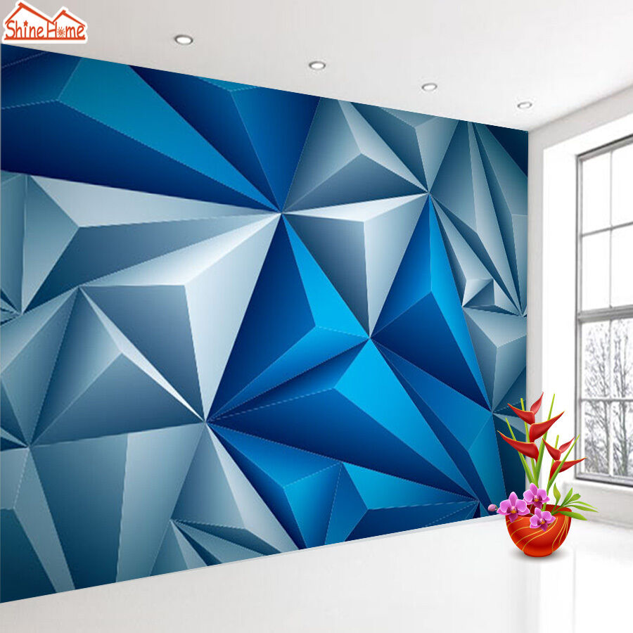 900x900 ShineHome-3d Blue Grey Geometry Abstract Wallpaper Wall Paper Home