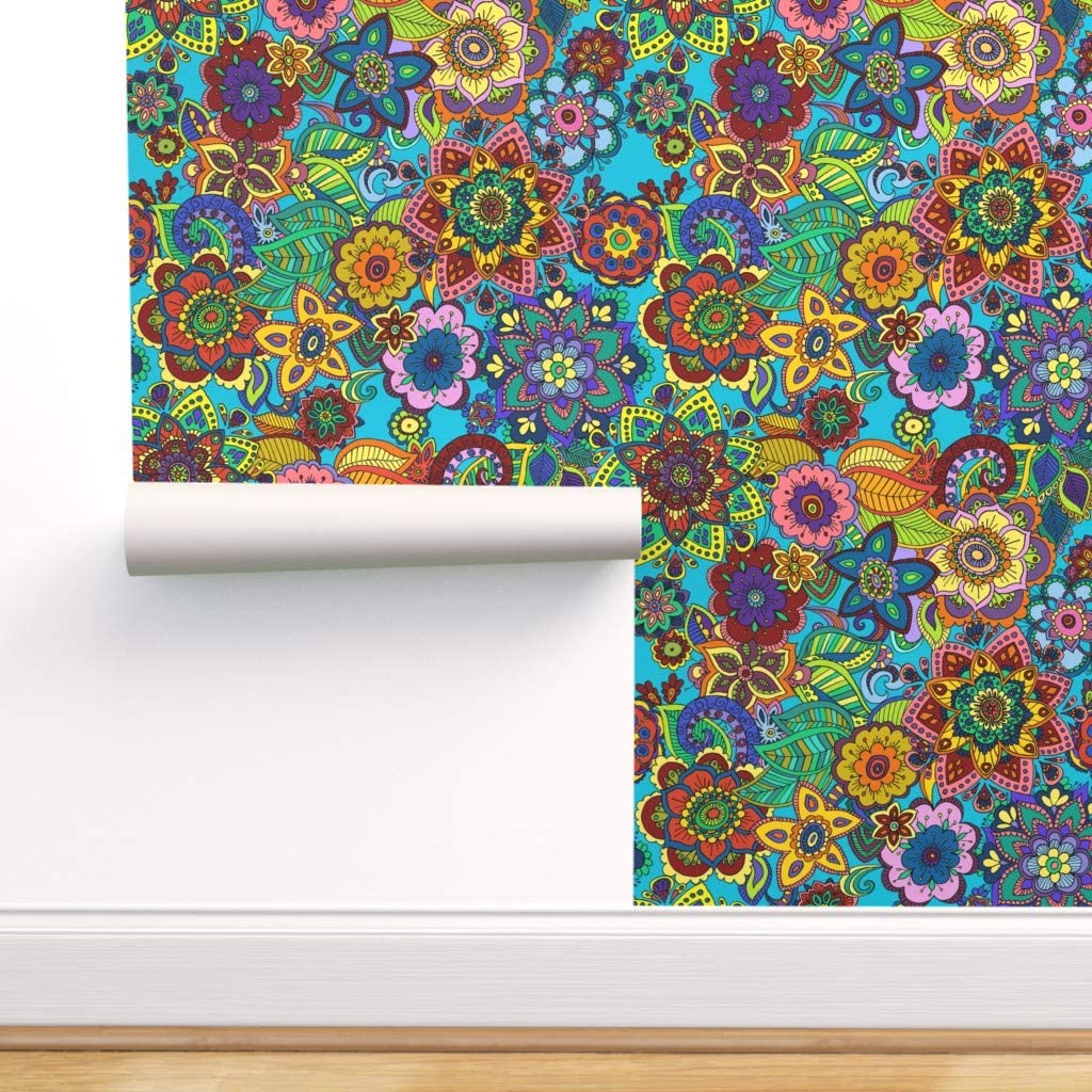 1024x1024 Spoonflower Peel and Stick Removable Wallpaper, 60S Colorful