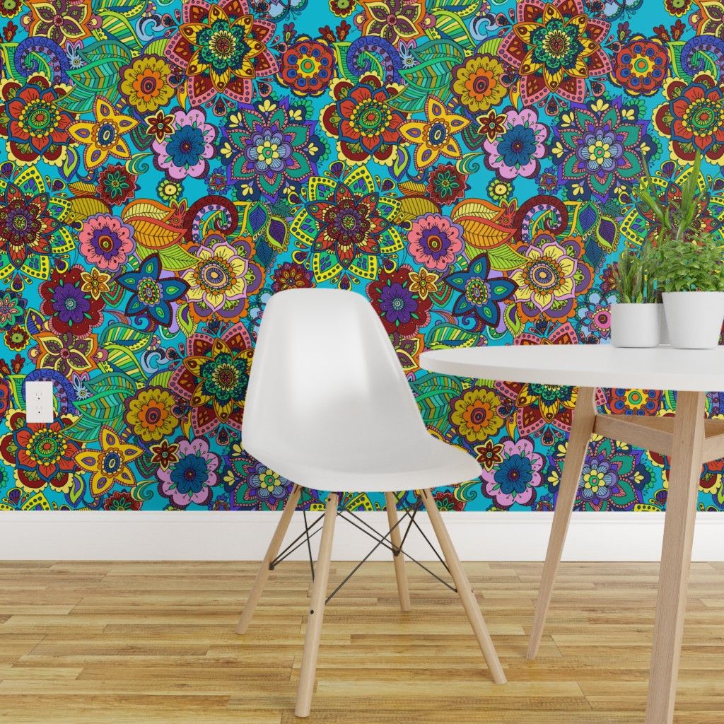1024x1024 Peel-and-Stick Removable Wallpaper 60S Colorful Doodle 1960S Mod