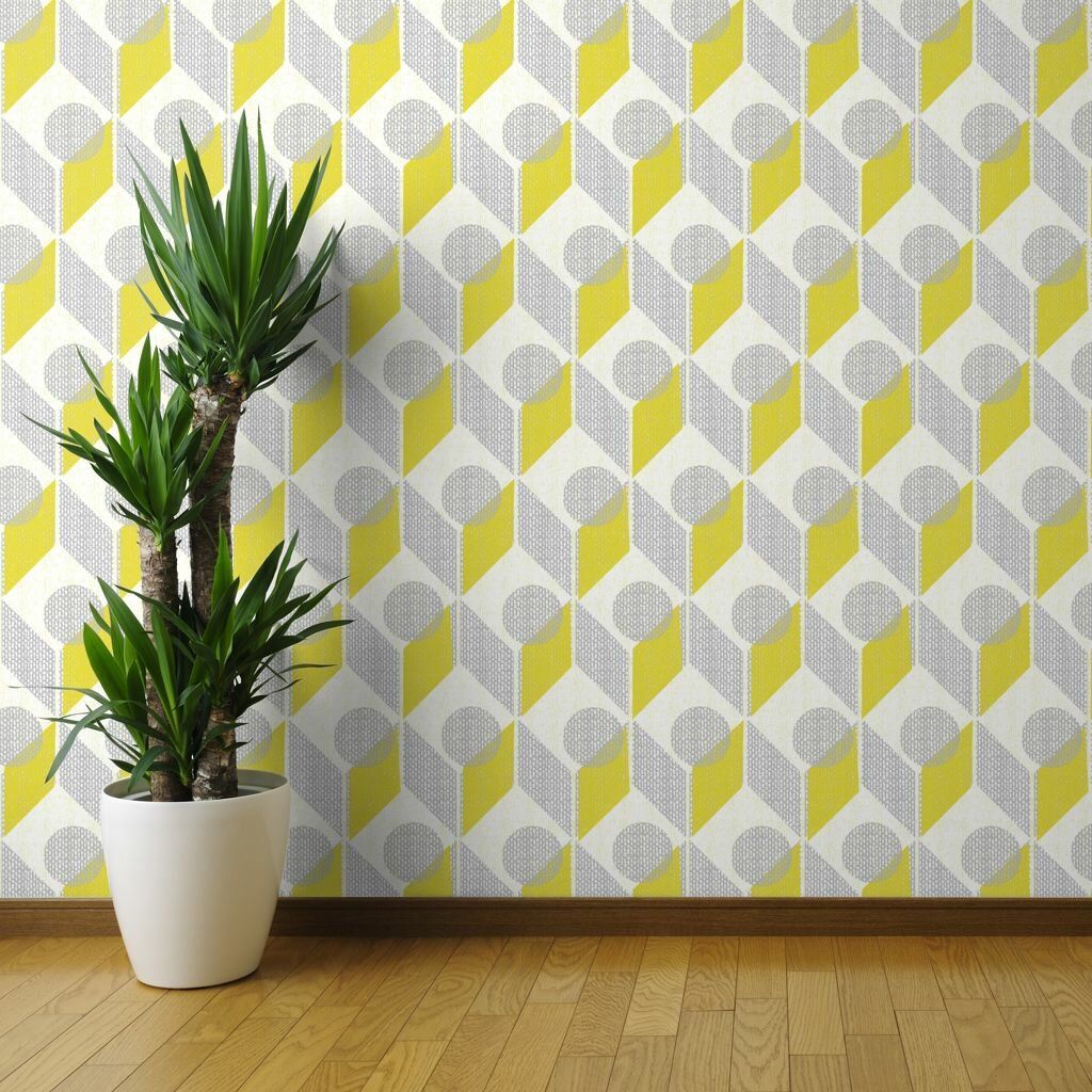 1024x1024 George Oliver Mid Century Modern Wallpaper - Grey And Yellow 60S