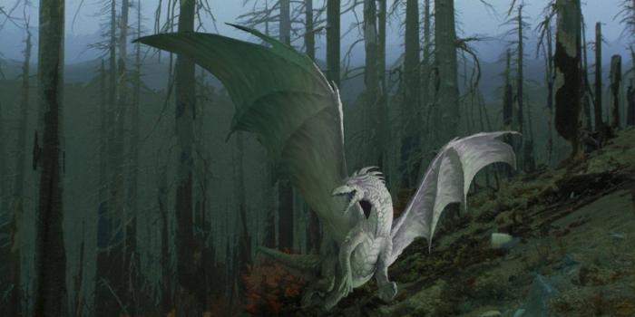 1280x1024 White dragon in a dead forest Wallpaper and Background Image