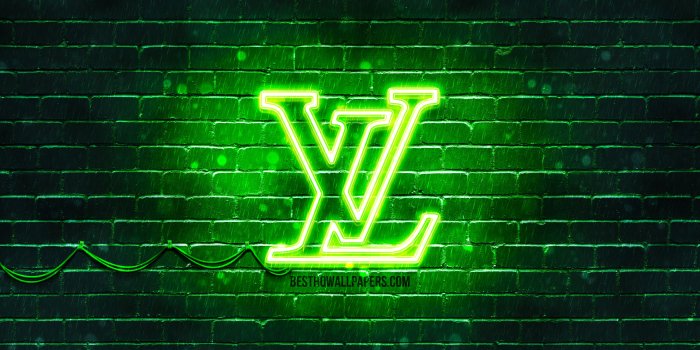 3840x2400 Download wallpapers Louis Vuitton green logo, 4k, green brickwall