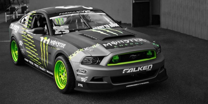 1244x700 Green cars Ford Mustang selective coloring Monster Energy sports