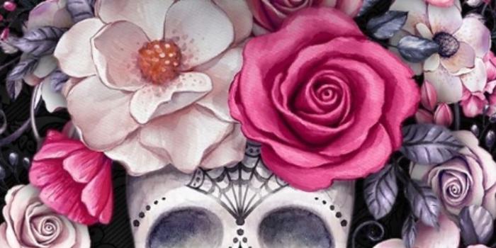 736x1512 Skull in the Flowers. Beautiful Ilustration for The day of The