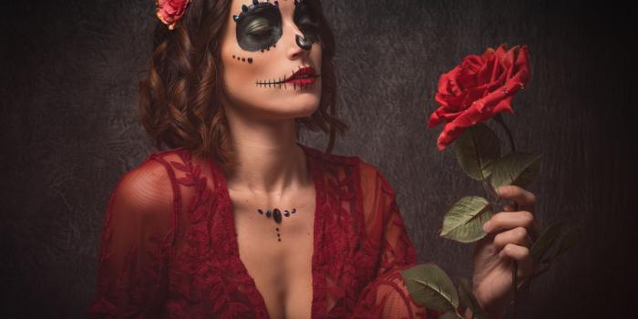 4000x3000 Image Makeup Day of the Dead Roses Girls Wreath Holidays 4000x3000