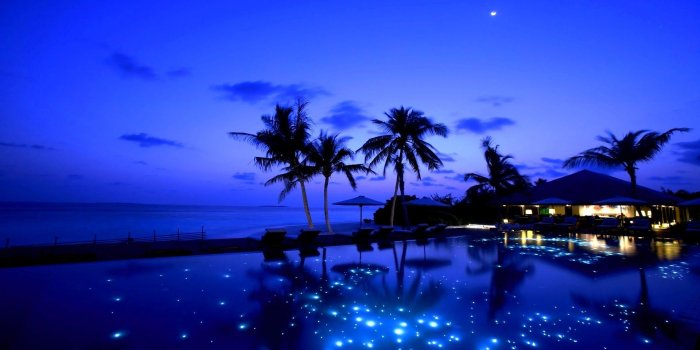 1920x1080 Tropical Resort at Night HD Wallpaper | Background Image